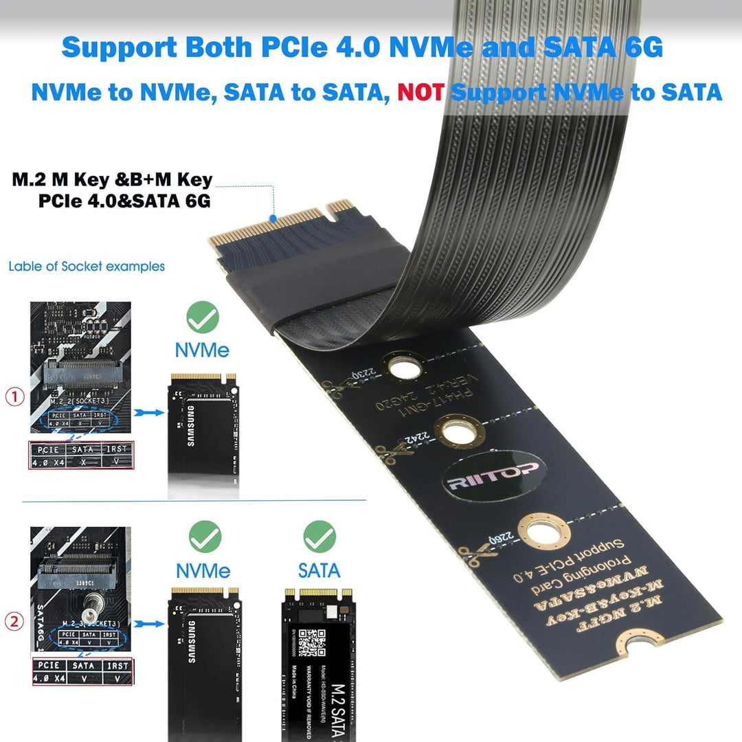 RIITOP M.2 NVMe Verlängerungskabel, NVMe-Verlängerer für M-Key und B+M-Key SSDs in den Grössen 2280/