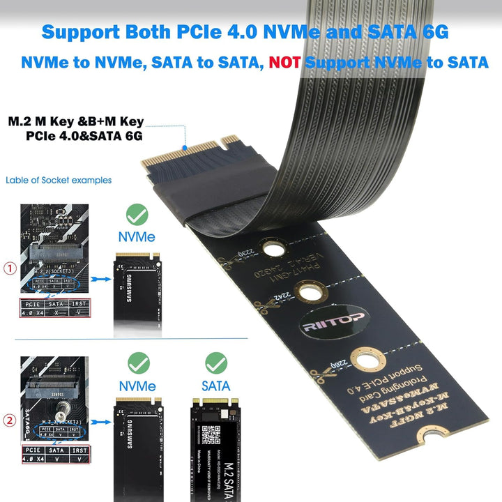 RIITOP M.2 NVMe Verlängerungskabel, NVMe-Verlängerer für M-Key und B+M-Key SSDs in den Grössen 2280/