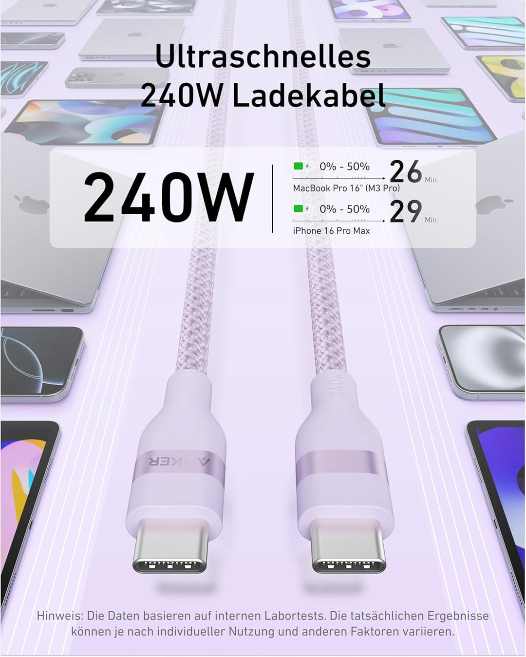 Anker Nano 240W USB C auf USB C Kabel, [1 Stück 1,8m] PD 3.0 Schnellladekabel USB C Kable, flexibel