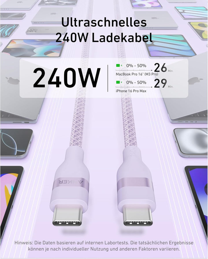 Anker Nano 240W USB C auf USB C Kabel, [1 Stück 1,8m] PD 3.0 Schnellladekabel USB C Kable, flexibel