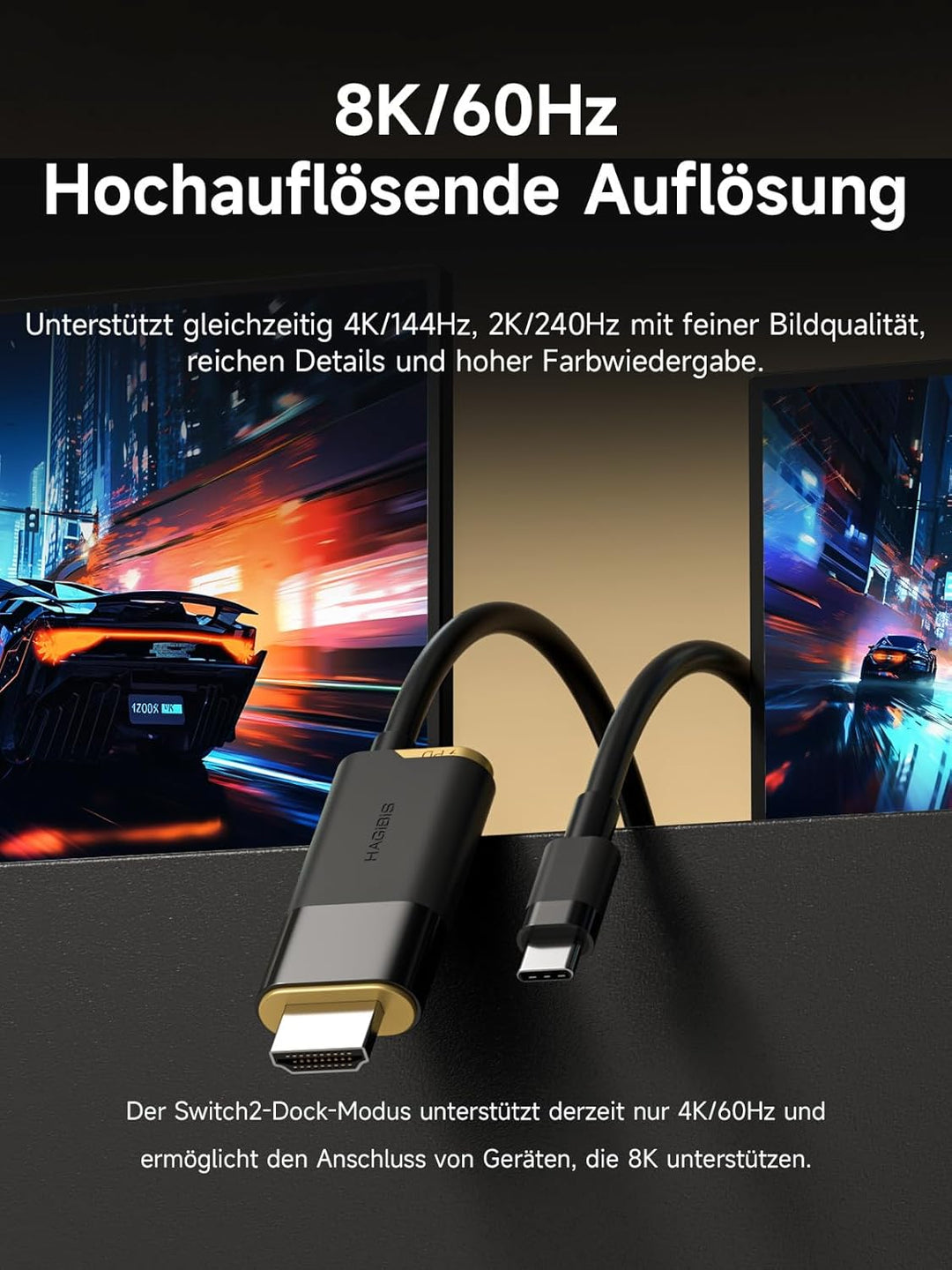 Hagibis Switch2 Dock für Nintendo Switch 1/2 & Switch OLED, USB-C-zu-HDMI-Kabeladapter mit 8K@60Hz,