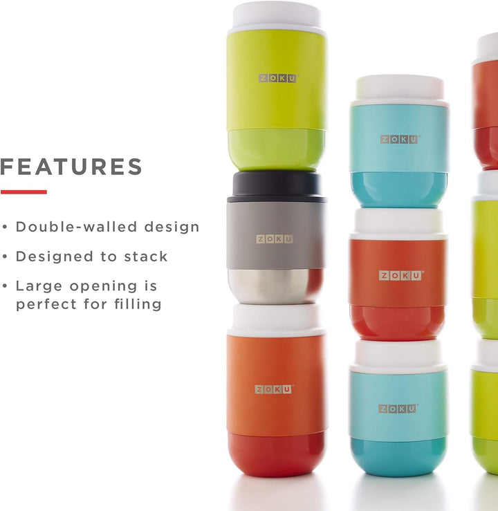Zoku Neat Stack Lebensmittelbehälter, doppelwandig, vakuumisoliert, 473 ml, silberfarben 16 Ounce Si