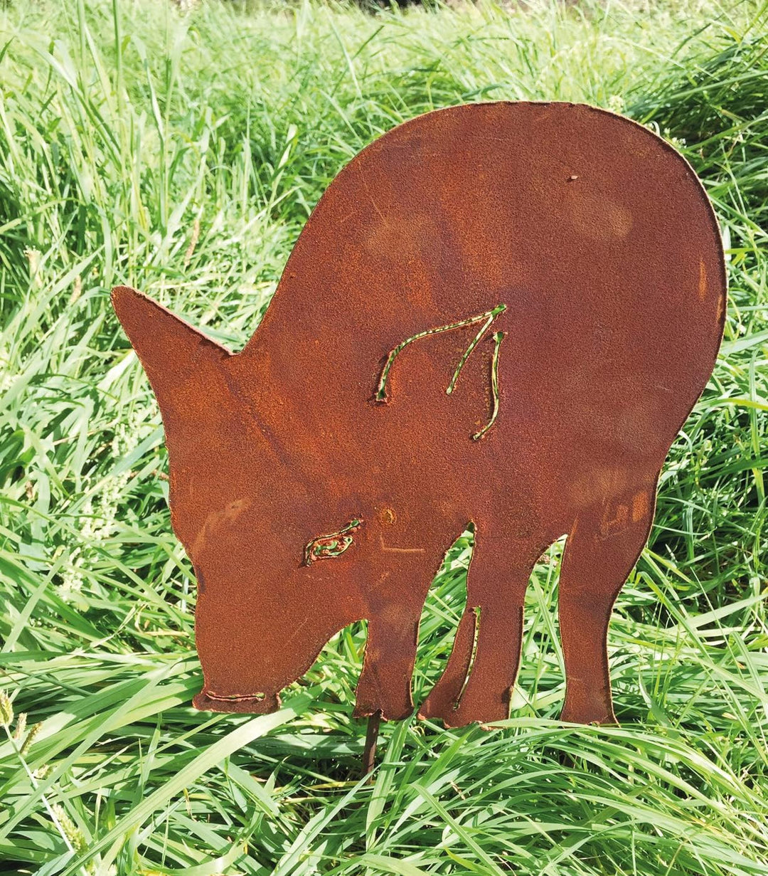 STEINFIGURENWELT GIEBEN 2er Set Frischlinge 30cm hoch zum Stecken Gartenstecker Wildschwein Edelrost