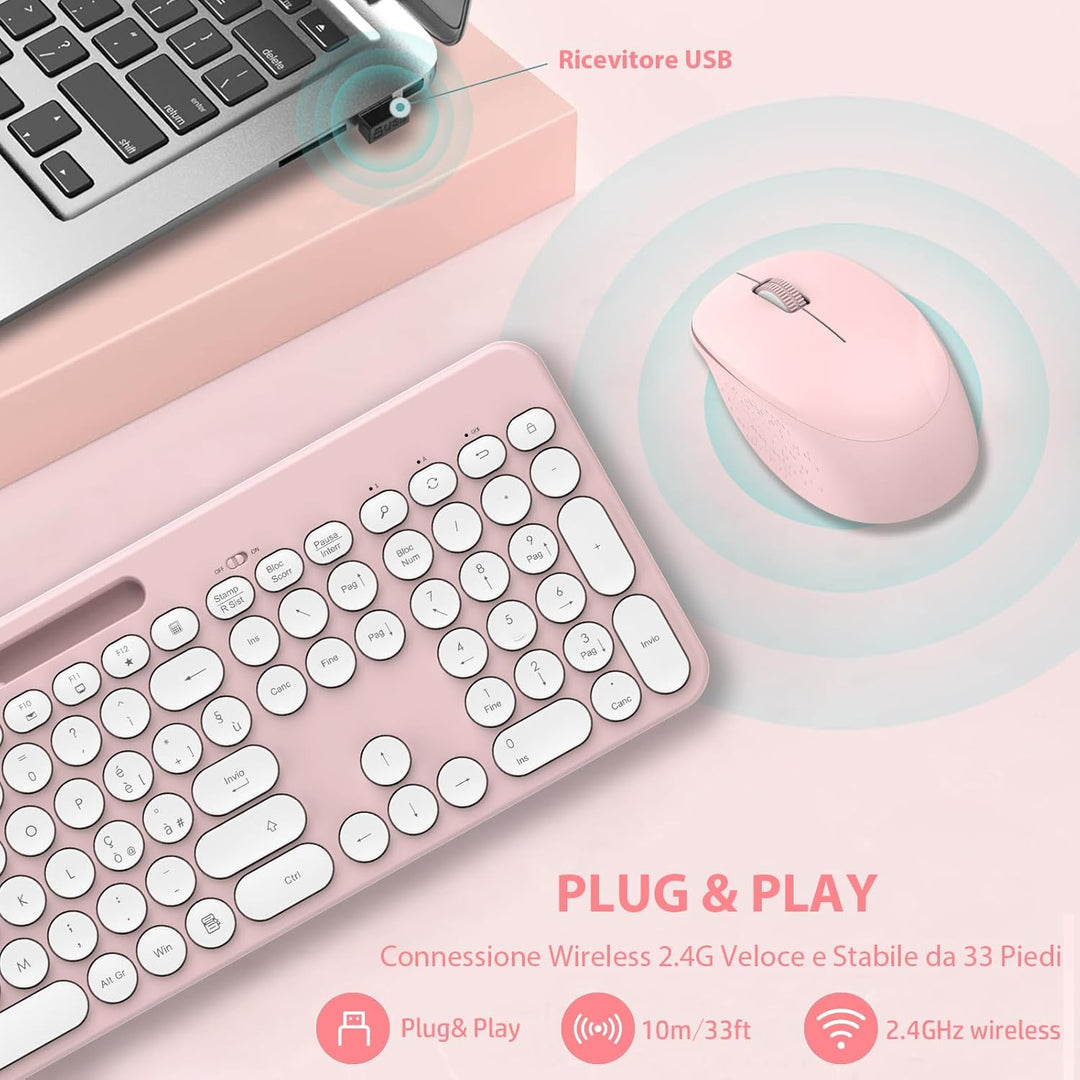 LeadsaiL Kabellose Tastatur und Maus Set Mit Ständer für Telefon und Tablet, USB, Leise, 1600 DPI, I