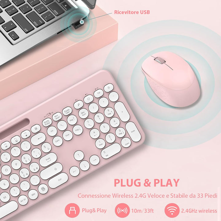 LeadsaiL Kabellose Tastatur und Maus Set Mit Ständer für Telefon und Tablet, USB, Leise, 1600 DPI, I
