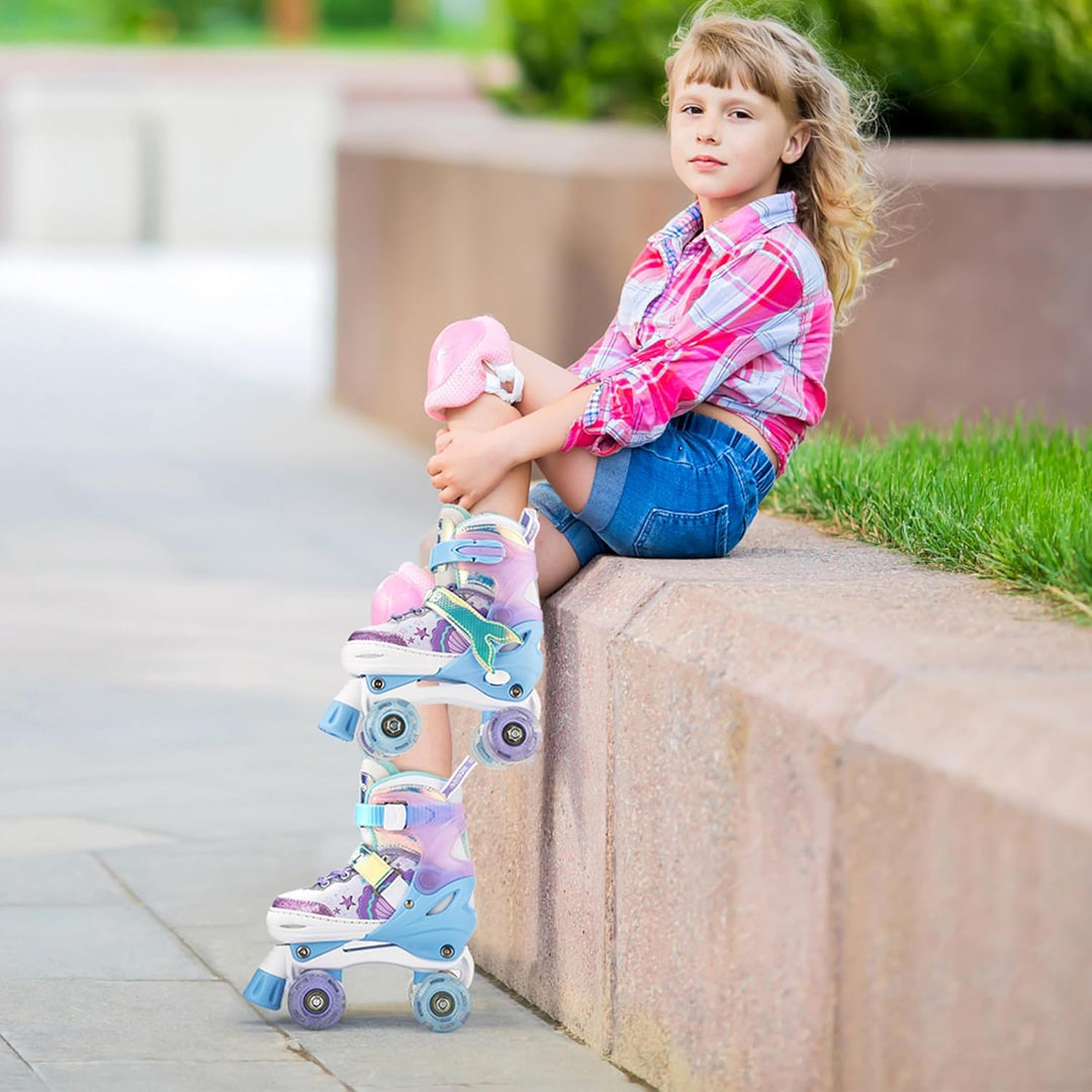 NEMONE Rollschuhe für Mädchen Kinder 4 Grössen Verstellbar Blau Violett Rollschuhe für Kinder Drinne