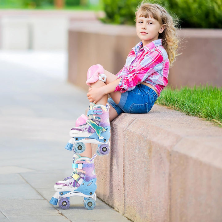 NEMONE Rollschuhe für Mädchen Kinder 4 Grössen Verstellbar Blau Violett Rollschuhe für Kinder Drinne