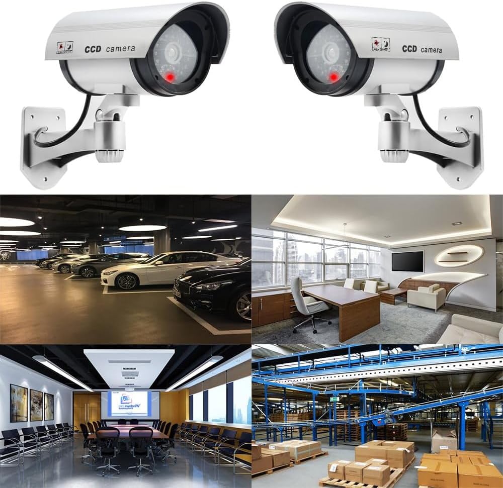 Dummy Kamera Fake Überwachung Kamera CCTV mit Blinkendem LED Licht Sicherheitskamera - 4 Stück (Silb