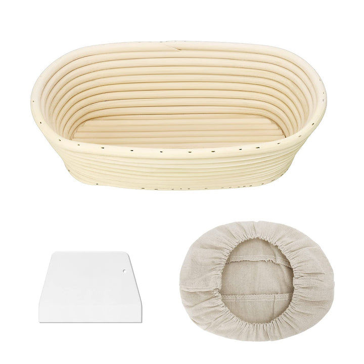 Gärkörbchen Oval, 25 x 15 x 8.5 cm Gärkorb zum Brotbacken Set, Aus Natürlichem Peddigrohr mit Schabe