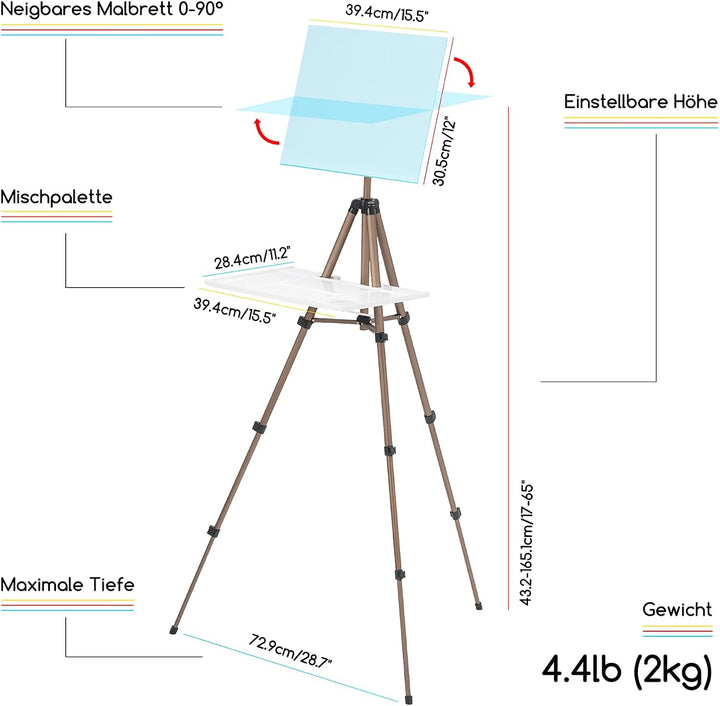 MEEDEN Field Staffelei Aluminium: Tragbare Plein Air Easel mit Tasche Aquarellpalette & Regale Set,