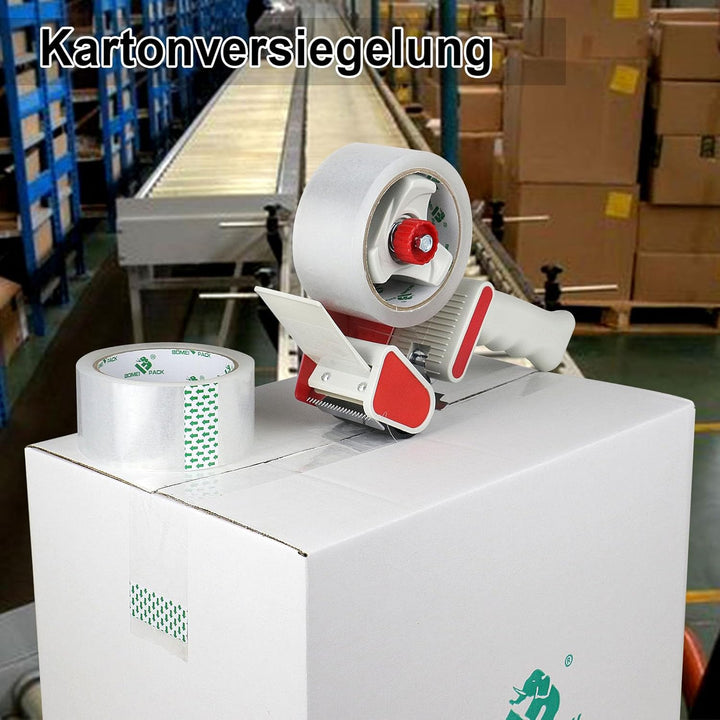 BOMEI PACK Paketklebeband 50 m x 48 mm - transparent - 2er Set mit Abroller - für Pakete und Karton
