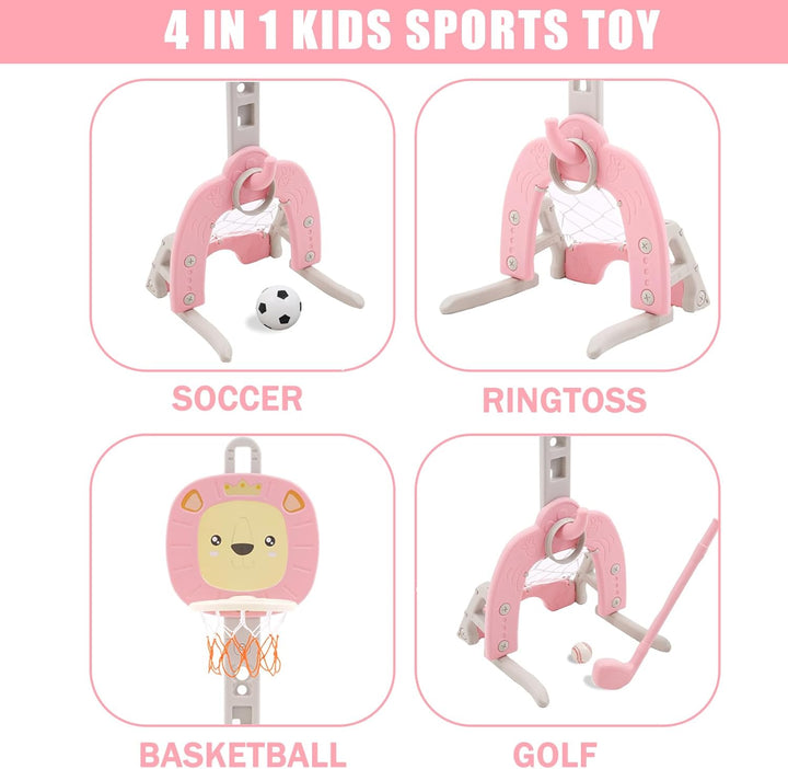 Kinder Basketballkorb Set 4 in 1 Basketballkorb Outdoor Indoor mit Basketball Fussball Ring Werfen G