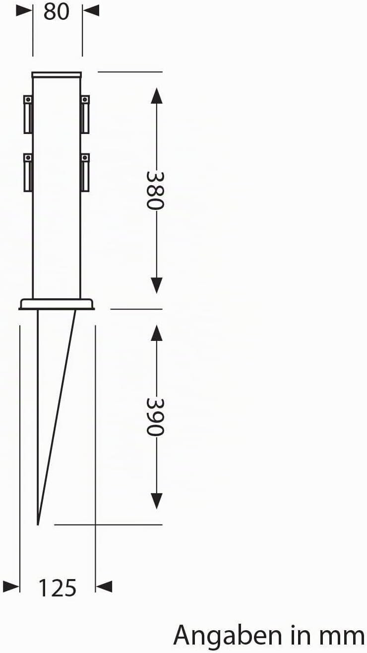 ledscom.de 2X Garten-Steckdosen-Säule Polly mit Erdspiess für aussen, 4-Fach, Edelstahl, eckig, 38cm