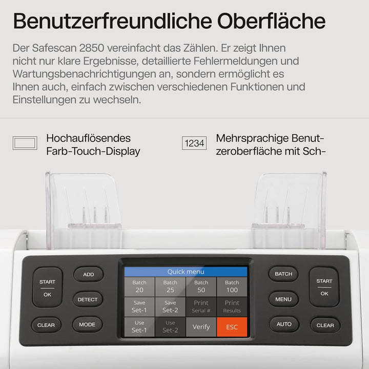Safescan 2850 Geldzählmaschine, zählt sortierte Banknoten - Banknotenzähler mit 3-facher Echtheitspr
