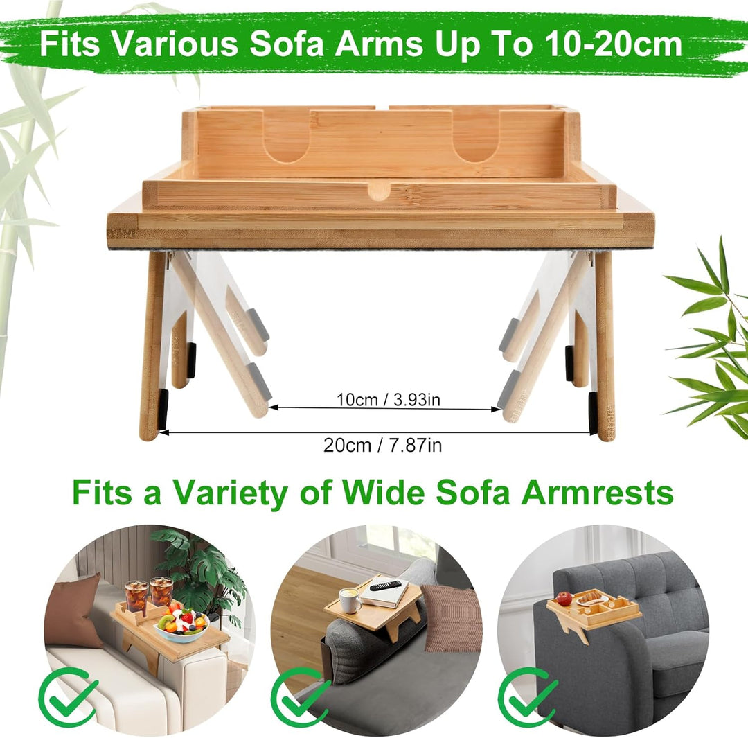 Mapille Sofatablett 2-in-1, Bambus Sofa Armlehnen Tablett mit Getränkehalter und Tablet Ständer, Ver