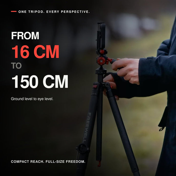 Freewell Carbon Fiber Reisestativ 59.1“ Leichtgewicht 1.98 lbs Foto/Video 360° Kugelkopf (Max Load 5
