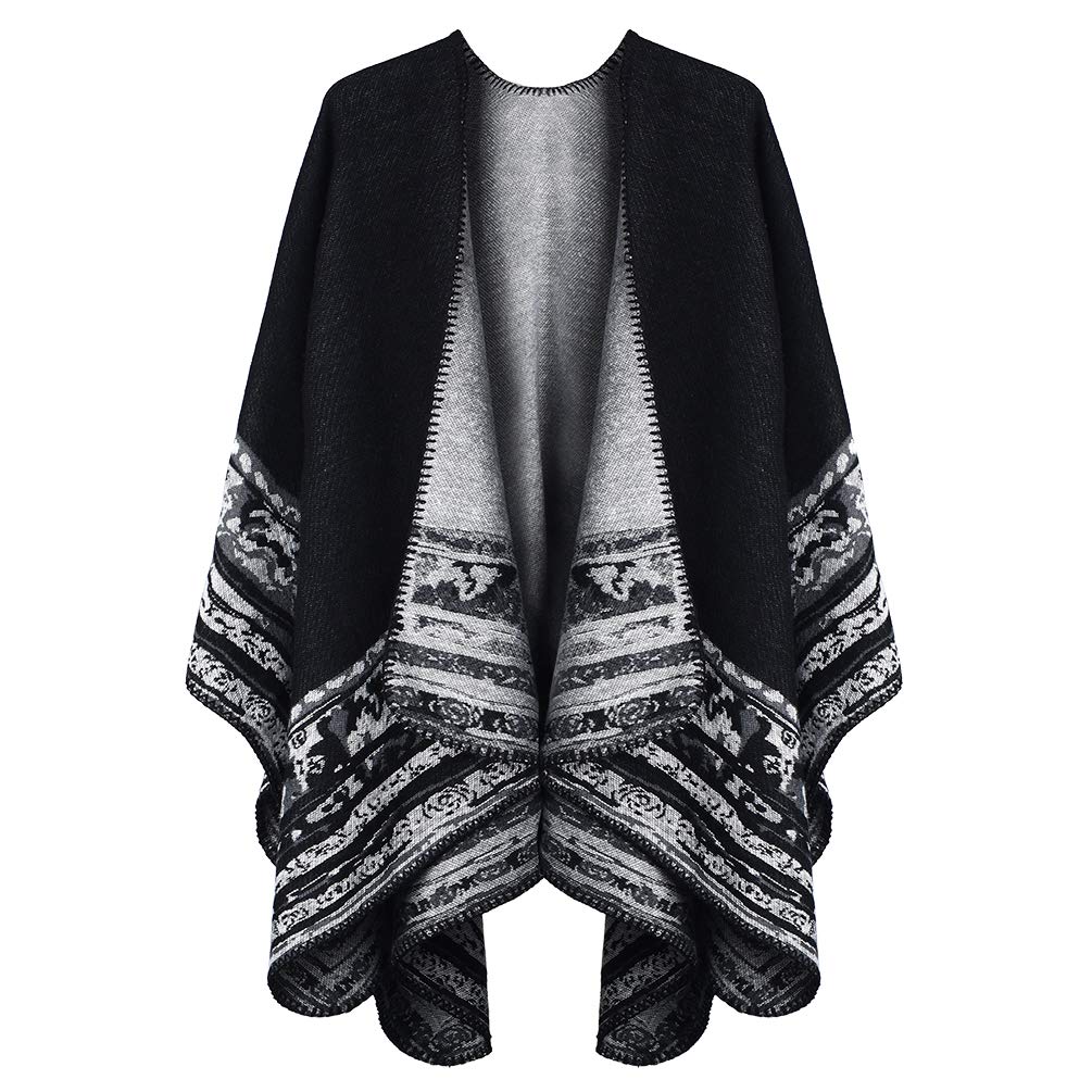 Winter Warme Poncho Schal Wrap - Herbst Open Front Cape Winddichte Strick Wolle Mantel Decke Kap-Sch