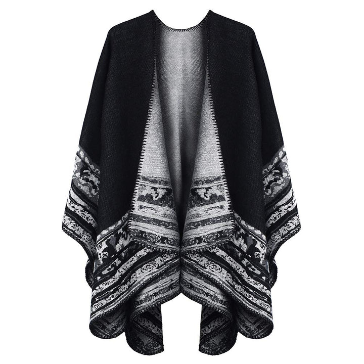 Winter Warme Poncho Schal Wrap - Herbst Open Front Cape Winddichte Strick Wolle Mantel Decke Kap-Sch