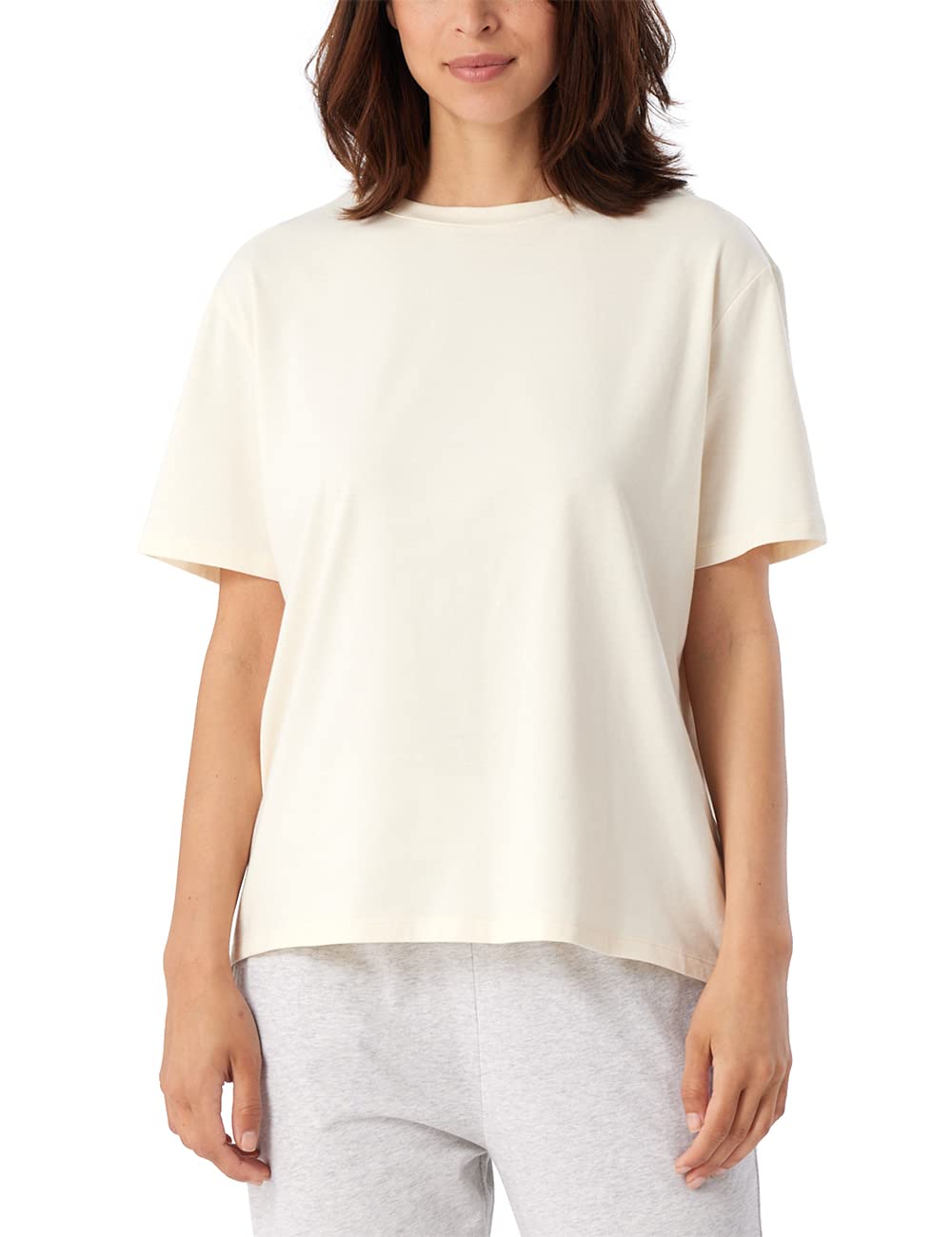 Schiesser Damen Schlafshirt kurzarm Baumwolle - Mix + Relax, 34 Creme_179267
