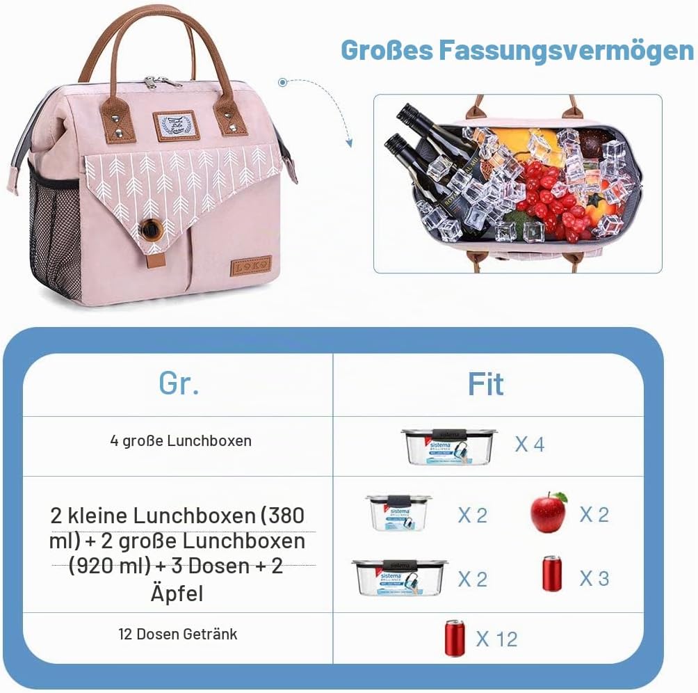 Lekesky Kühltasche Damen Lunchtasche Isolierte für Frauen Auslaufsichere weit geöffnete Lunchbox, 11