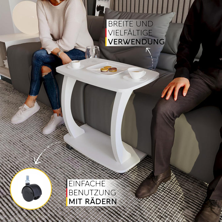 Beistelltisch Couch, mit Rollen, Laptoptisch für Couch, kleiner Wohnzimmertisch, Sofatisch in stylis