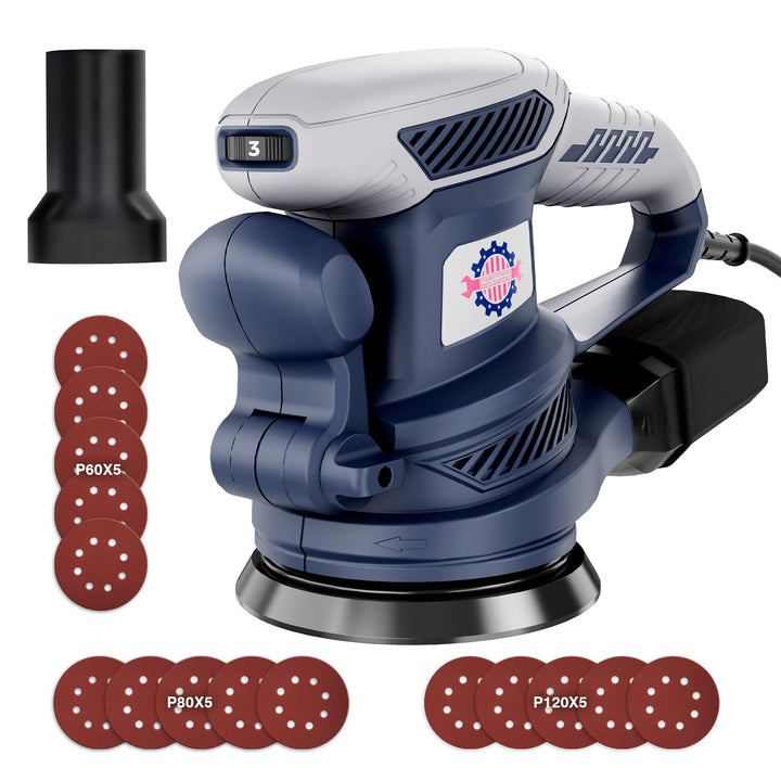 Exzenterschleifer 125mm mit Bremse, 450W Schleifmaschine für Holz mit 15 Schleifpapier & Staubabsaug