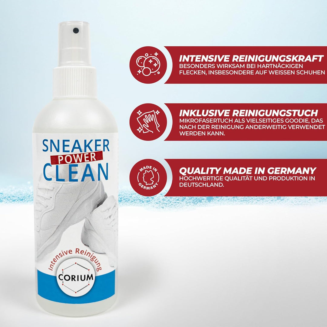 CORIUM, Sneaker Reiniger Set, Effektive Reiniger, Holzbürste & Mikrofasertuch, Set