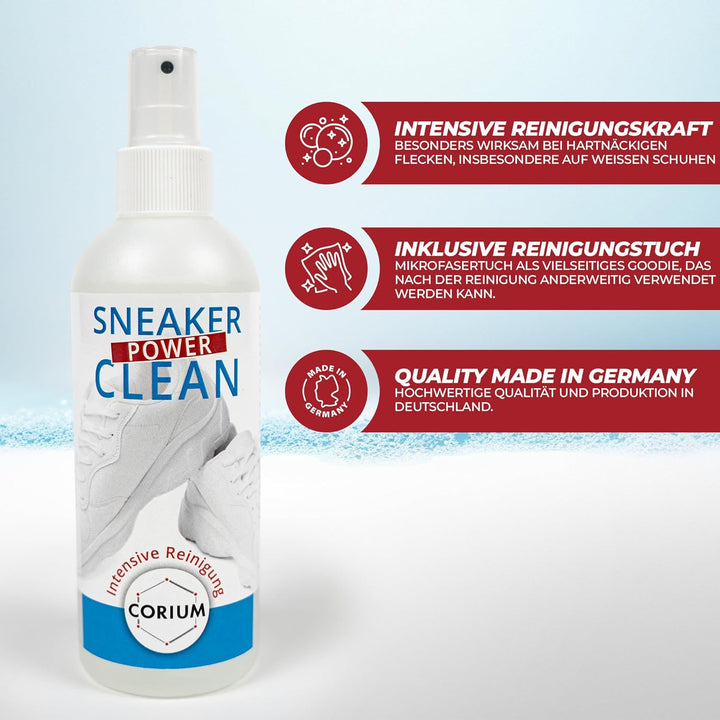 CORIUM, Sneaker Reiniger Set, Effektive Reiniger, Holzbürste & Mikrofasertuch, Set