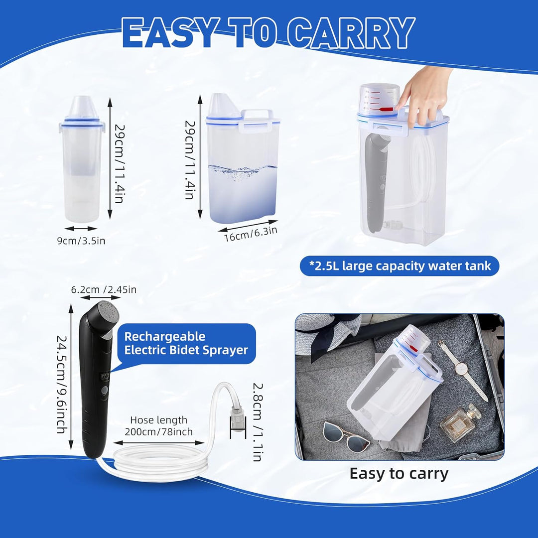 Portable Bidet, 2.5L Elektrisch Bidet, Reise Bidet Handbrause für Toilette Outdoor, Camping Flasche