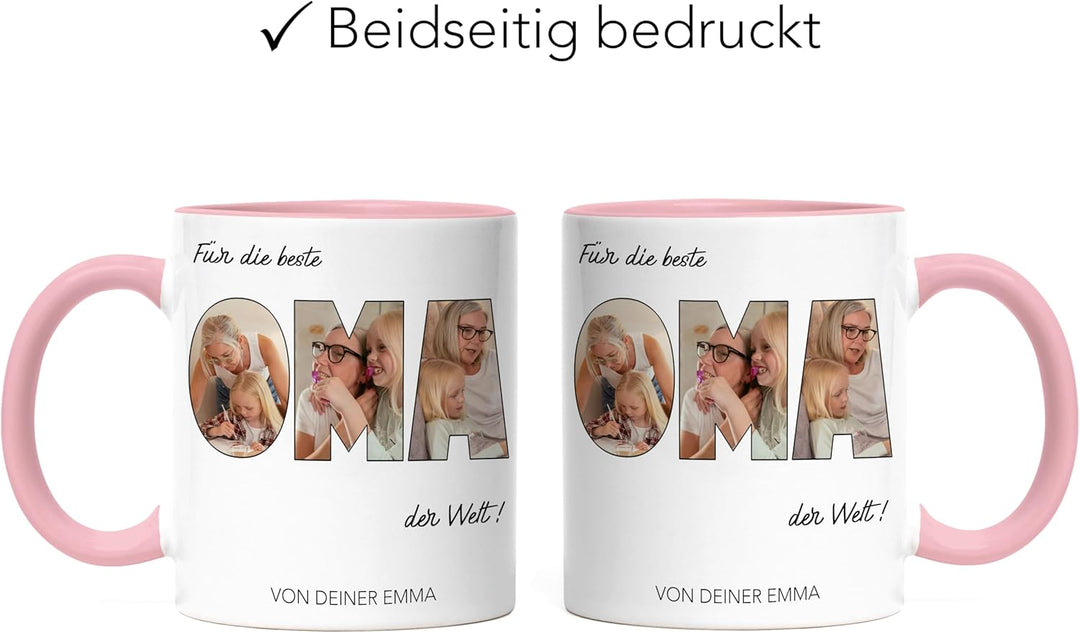 Oma Geschenk Tasse mit Foto, Personalisierte Fotogeschenke mit Enkelkinder, Beste Oma der Welt, Gros
