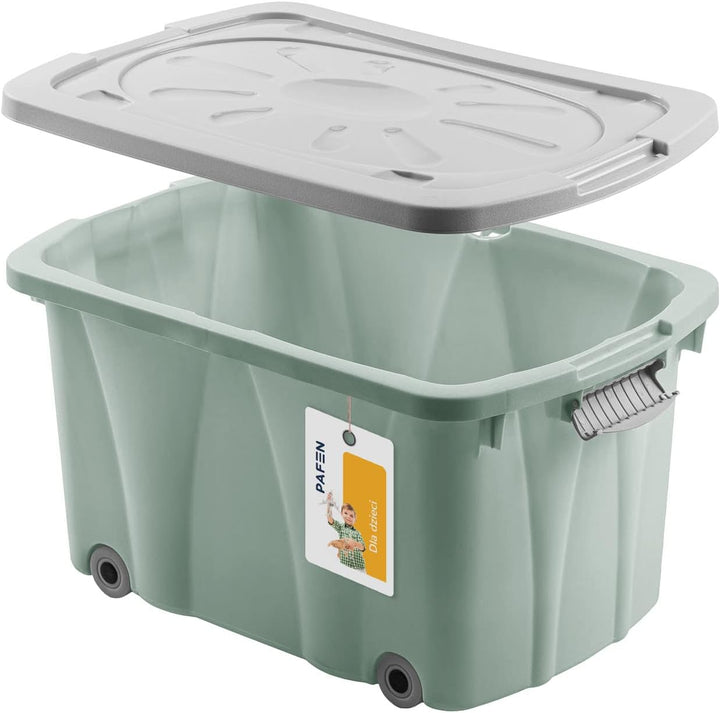 PAFEN Piraten Spielzeugkiste 49l mit Rollen - Schatzkiste 58 x 29,5 x 37,5cm - Spielzeugbehälter Auf