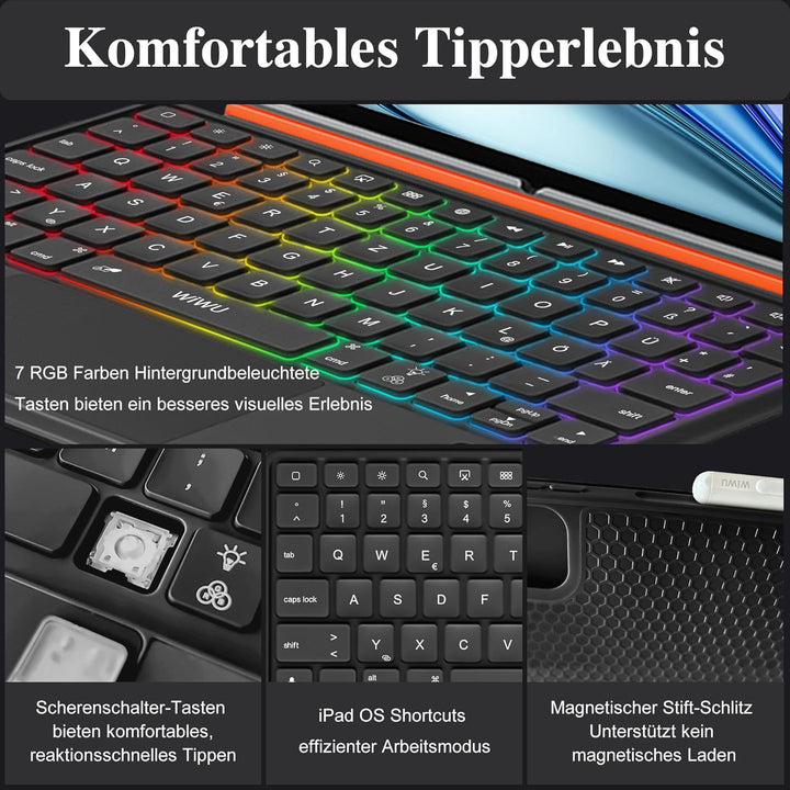 WIWU iPad Tastatur Hülle für Air 11 Zoll M4 A16/10 Gen Magnetische Abnehmbare Tasche Tastatur Stände