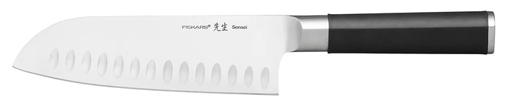 Fiskars Santoku-Messer mit Kullen, Sensei, Gesamtlänge: 29,5 cm, Rostfreier Stahl mit hohem Kohlenst