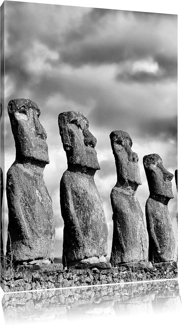 Pixxprint Moai Statuen auf den Osterinseln als Leinwandbild/Grösse: 100x70 / Wandbild/Kunstdruck/fer