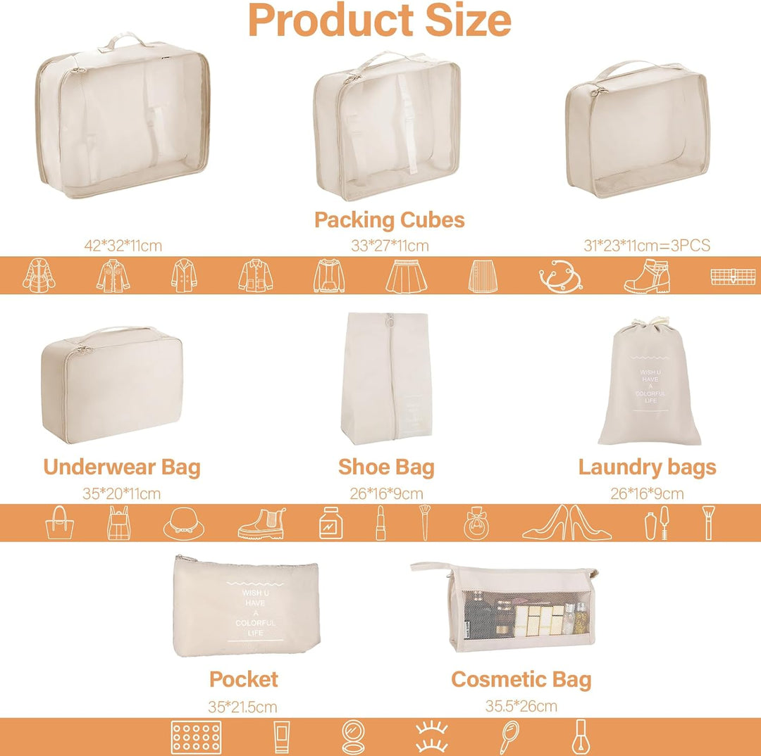 Koffer Organizer Set,10 Stück Packing Cubes, Packwürfel, Reise Gadgets, Kleidertaschen, Schuhbeutel