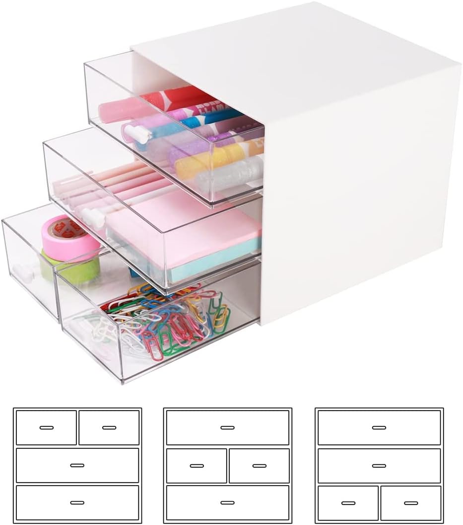 Schreibtisch-Aufbewahrung, Make-up-Aufbewahrungsbox mit 4 Schubladen, Kunststoff, Bürobedarf, Schrei