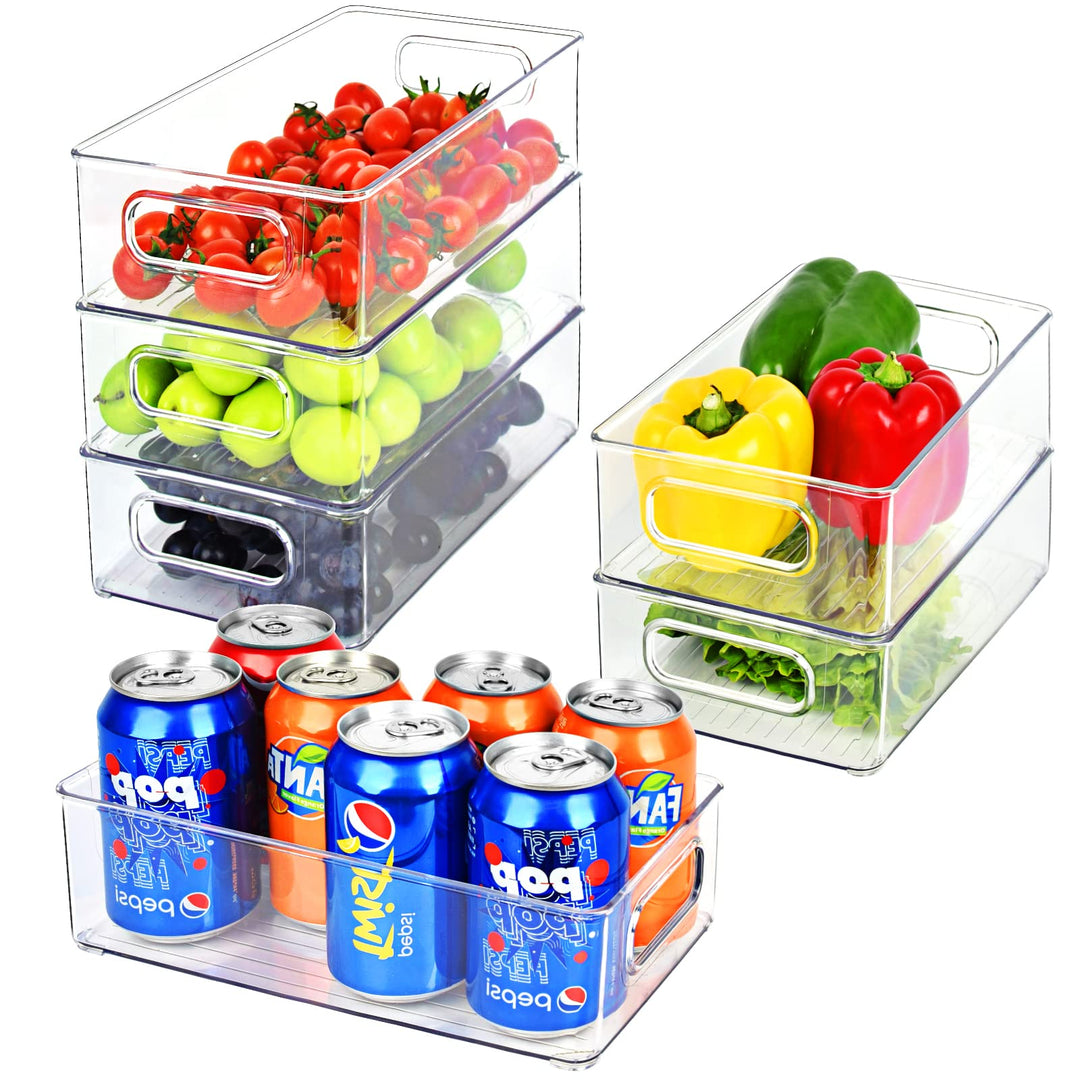 Herrfilk Kühlschrank Organizer 6er Set, Durchsichtig Stapelbare Aufbewahrungsbox mit Griff, Tidy Fri