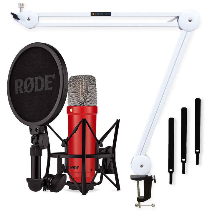 Rode NT1 Signature Red Studio-Mikrofon Rot + keepdrum MS138 Gelenkarm-Stativ Weiss red Mikrofon Rot