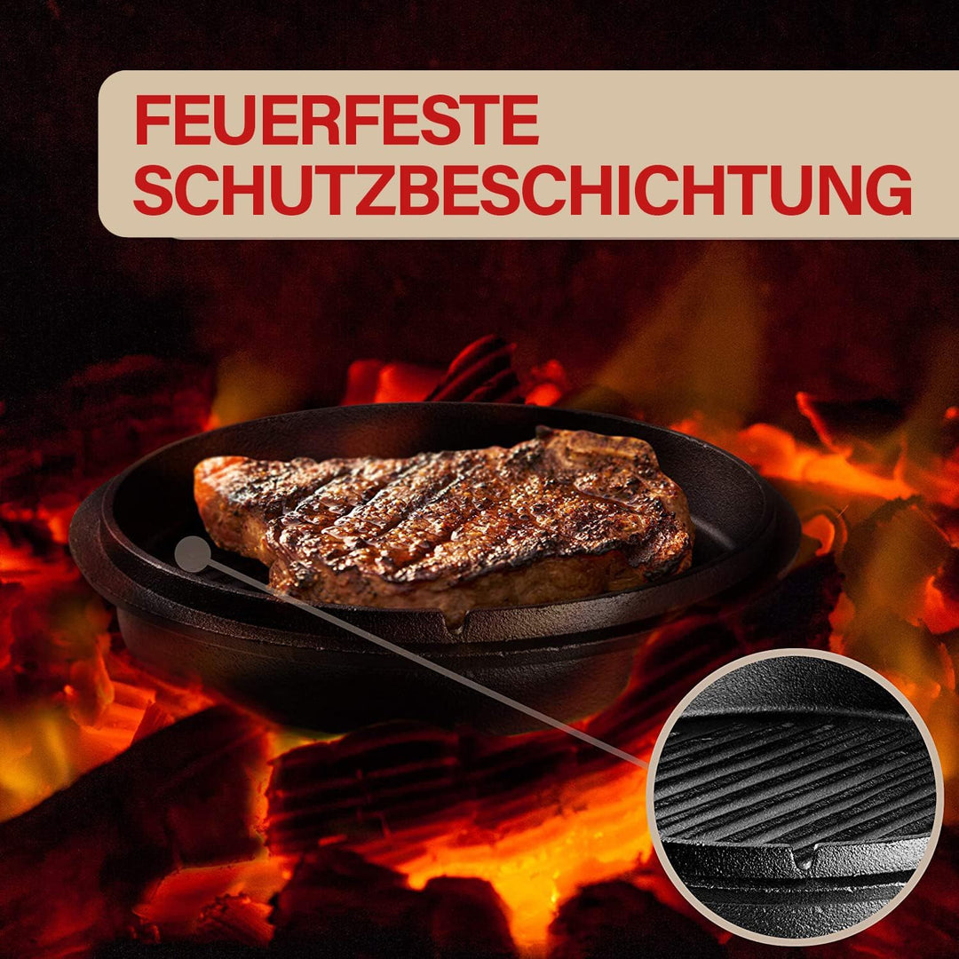 BUFFALO BBQ eingebrannter Dutch Oven - gusseiserner Feuertopf mit 7,5 L Fassungsvermögen - inkl. Dec
