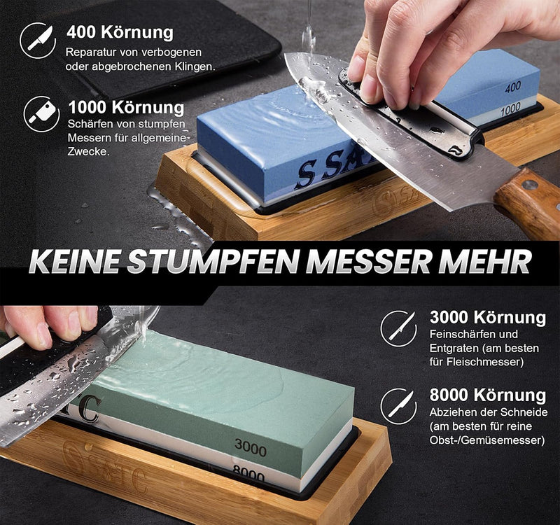 S SATC Schleifstein Messer Set Körnung 400/1000/3000/8000 Wetzstein Messer Schärfen Messerschärfer m