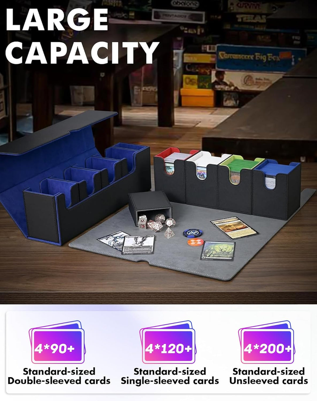 Sammelkarten Box mit Würfelablage für MTG,Premium-Kartenbox mit starkem Magnet zur Aufbewahrung für