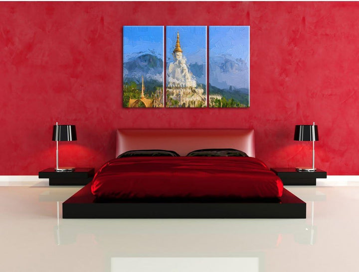 Pixxprint Buddha-Skulptur in Thailand als Leinwandbild/Grösse: 3 Teilig (120x80 cm) cm/Wandbild/Kuns