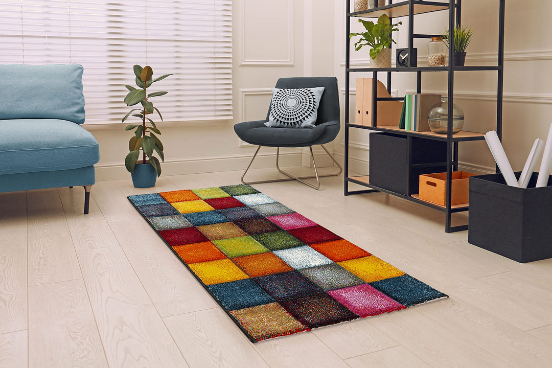 Mia´s Teppiche Stone Wohnzimmer Teppich Hand Carved, Kurzflor, Farbenfroh, Bunt, Blau, Rot, Braun, G