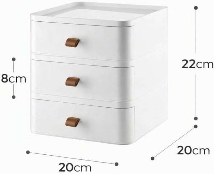 Sugodesign 3-Schubladen Schreibtisch-Organizer, Weiss mit Braunen Griffen, 20x20x22 cm, Aufbewahrung