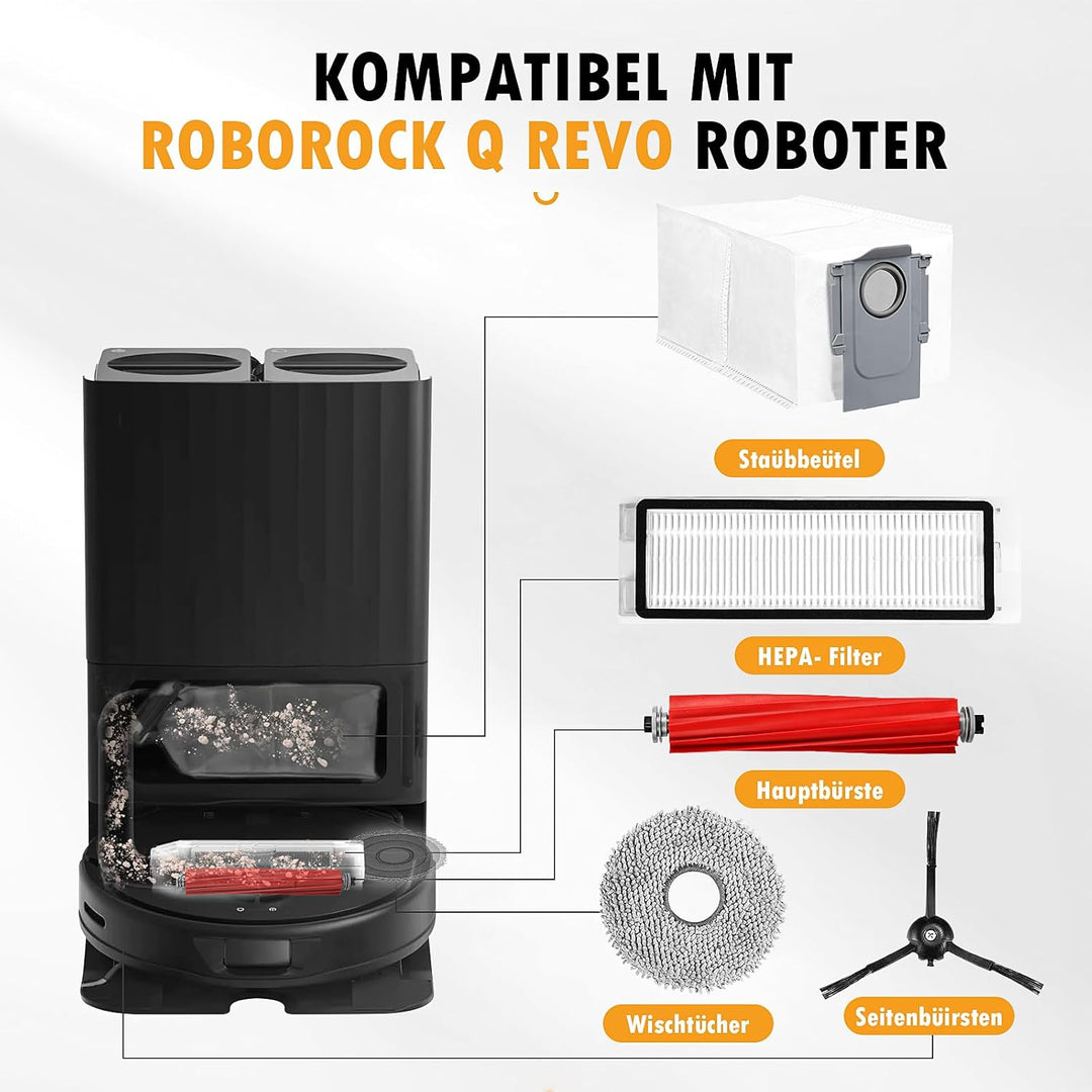 20 Stück Zubehörset für Roborock Q Revo Roboter Saugstation, Ersatzteile Enthält 2 Hauptbürste 4 Wis