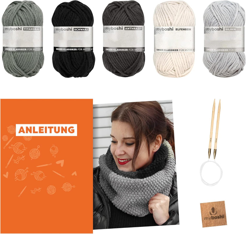 myboshi Strickset Schal New Haven, inkl. No.1 Wolle, Rundstricknadel, Anleitung und Label, Strickpak