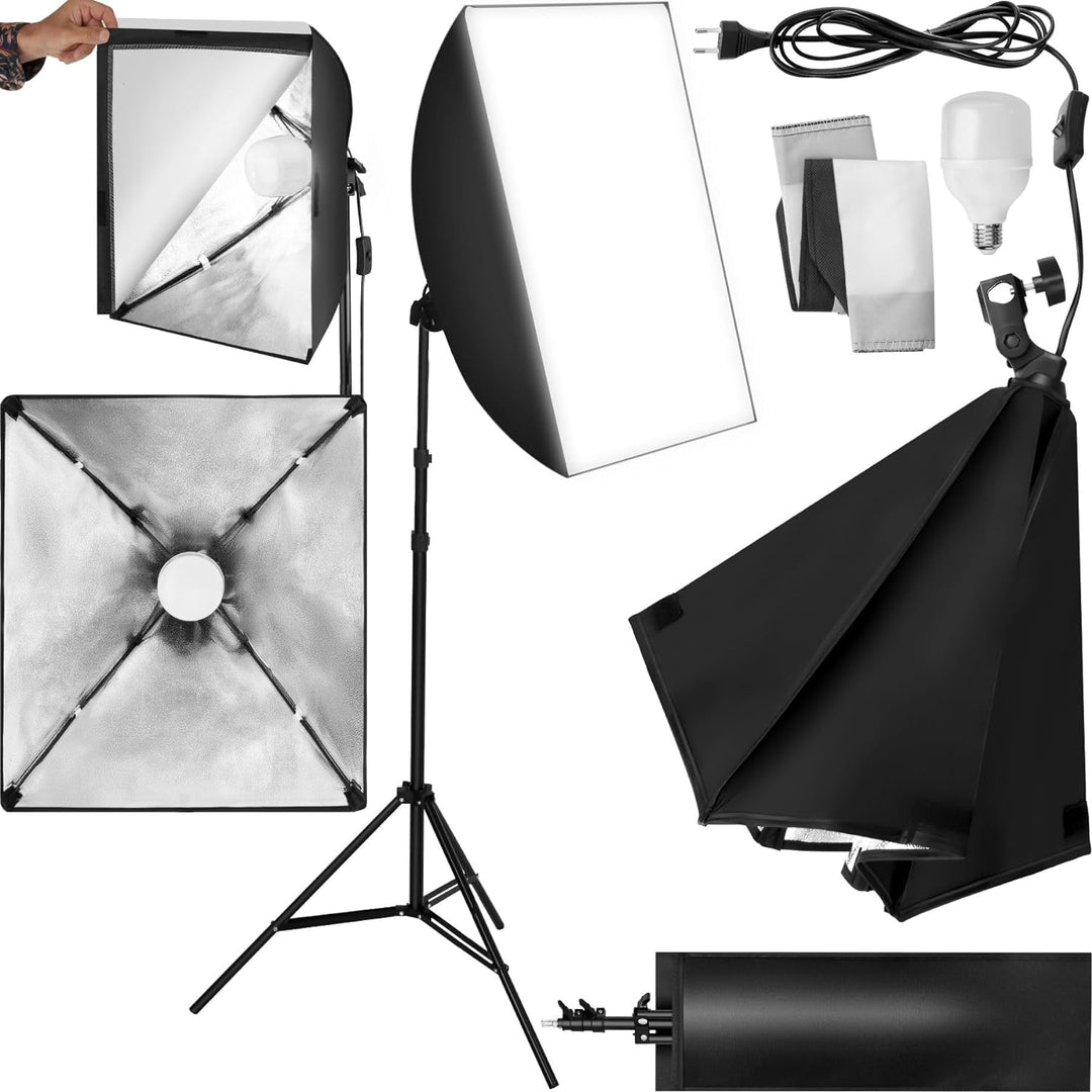 TecTake 800106 Profi Fotostudio Set inkl. Leuchtmittel Softbox, Stativ + Tasche - Diverse Modelle -
