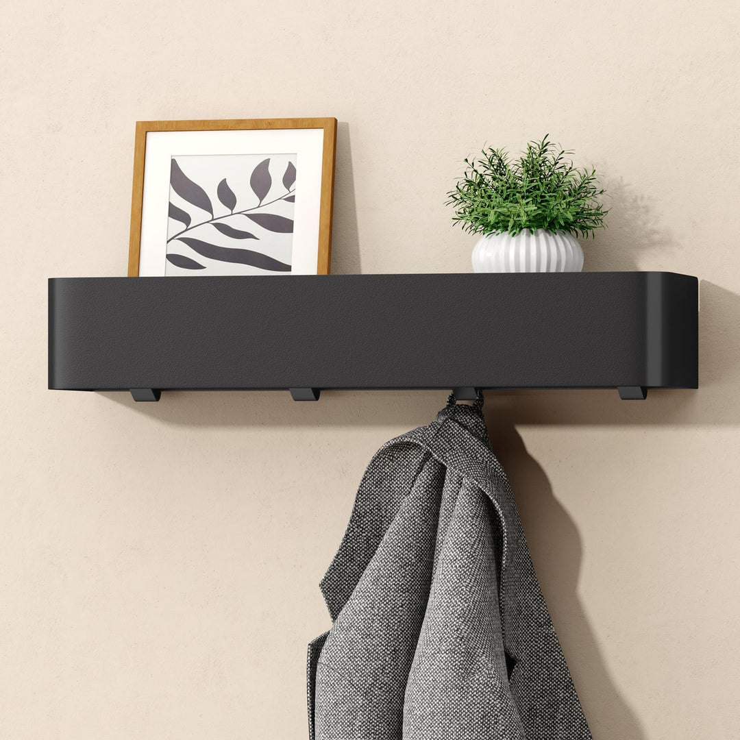 doporro Wandgarderobe mit Ablage, Garderobenleiste 40 cm mit 4 Garderobenhaken, Kleiderhaken Wand oh