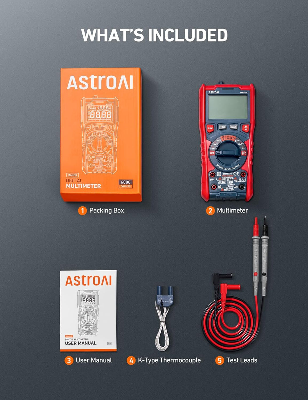 AstroAI Digital Multimeter mit NCV, True RMS Auto-Range 6000 Counts Spannungsprüfer Voltmeter, misst