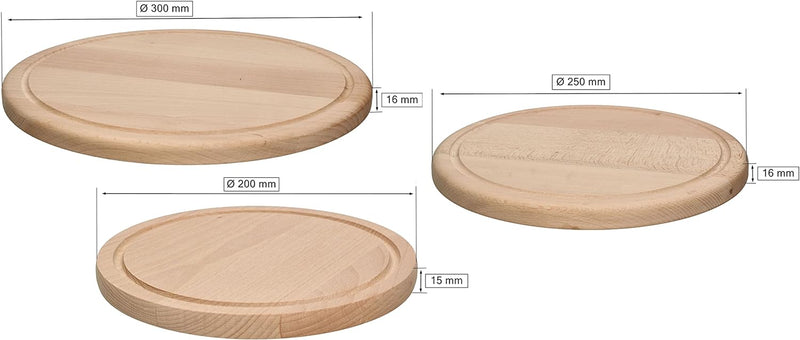 KOTARBAU® 3-tlg. Satz Runder Schneidebretter 20/25/30 cm Holzbrett zum Schneiden von Käse Brot Servi